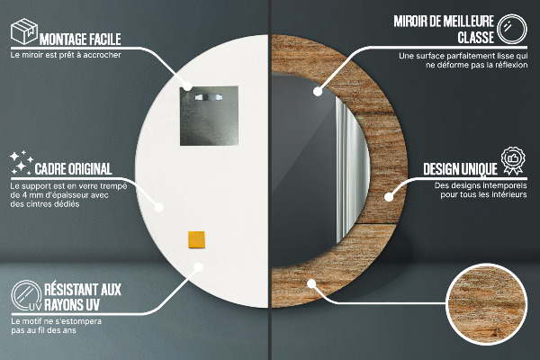 Espejo redondo marco estampado Madera vieja