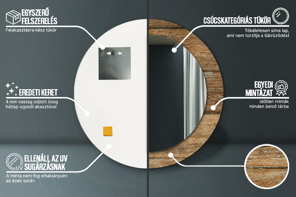 Espejo redondo marco estampado Madera vieja