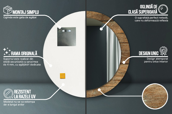 Espejo redondo marco estampado Madera vieja