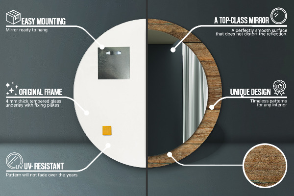 Espejo redondo marco estampado Madera vieja