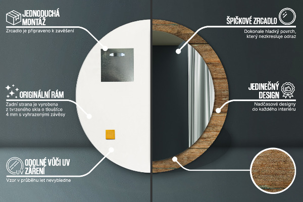 Espejo redondo marco estampado Madera vieja