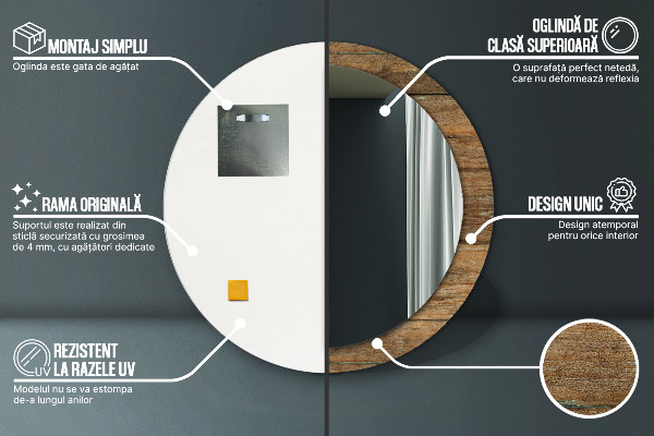 Espejo redondo marco estampado Madera vieja