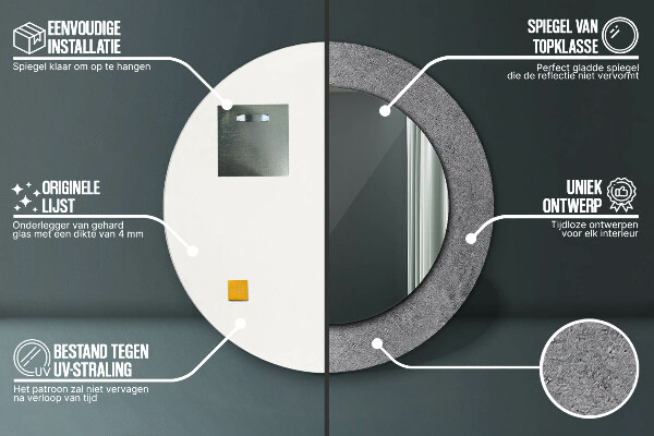 Espejo redondo marco estampado Textura de hormigón