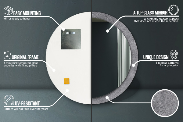 Espejo redondo marco estampado Textura de hormigón