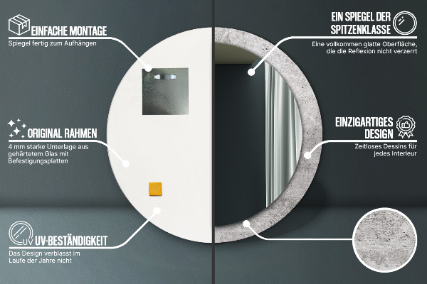 Espejo redondo marco estampado Hormigón gris