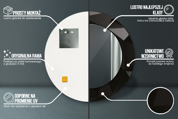 Espejo redondo marco con estampado decorativo Negro abstracto