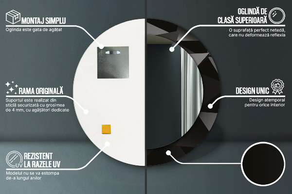 Espejo redondo marco con estampado decorativo Negro abstracto