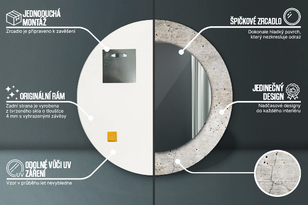 Espejo redondo con decoración Hormigón gris