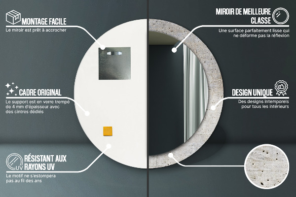 Espejo redondo con decoración Hormigón gris