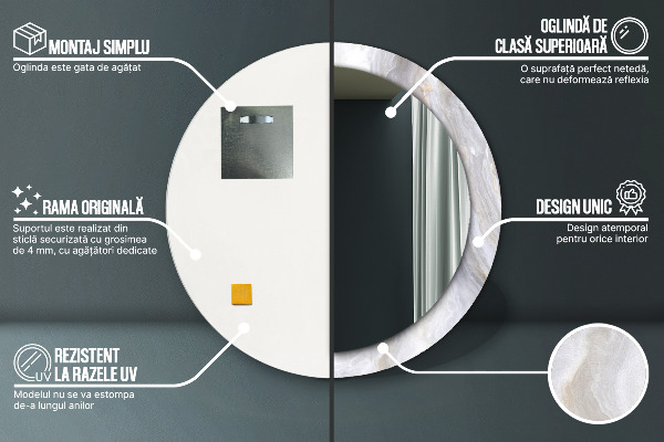 Espejo redondo marco estampado Mármol abstracto