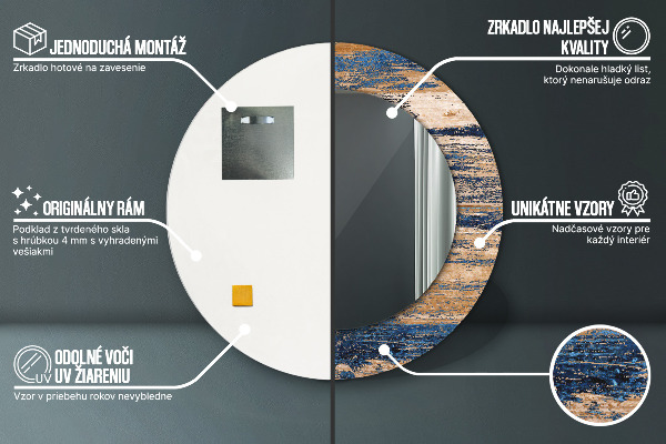 Espejo redondo marco con estampado decorativo Madera abstracta