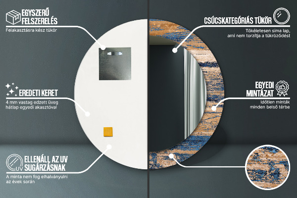 Espejo redondo marco con estampado decorativo Madera abstracta