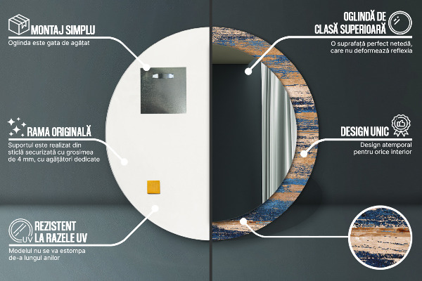 Espejo redondo marco con estampado decorativo Madera abstracta