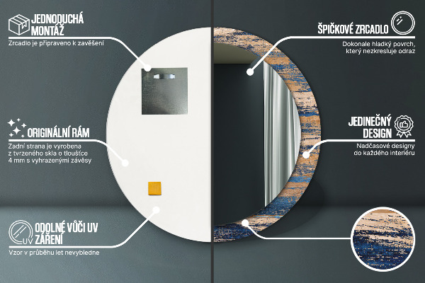 Espejo redondo marco con estampado decorativo Madera abstracta