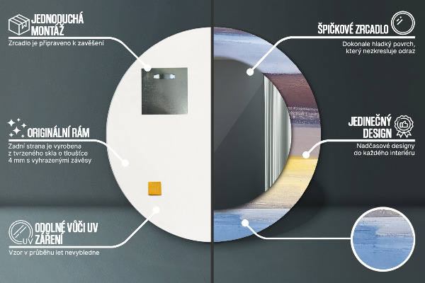 Espejo redondo marco con estampado decorativo Imagen abstracta