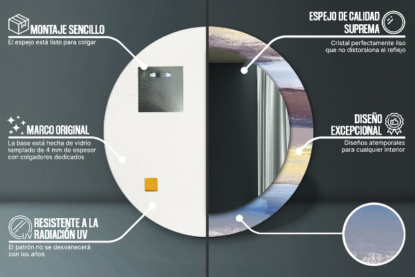 Espejo redondo marco con estampado decorativo Imagen abstracta