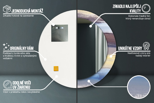 Espejo redondo marco con estampado decorativo Imagen abstracta