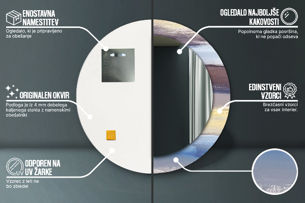 Espejo redondo marco con estampado decorativo Imagen abstracta