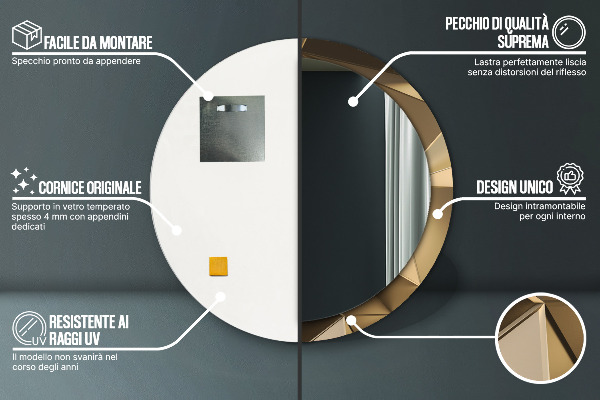 Espejo redondo marco con estampado decorativo Abstracción moderna