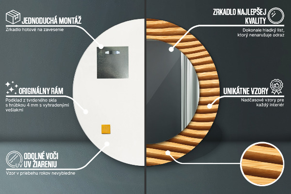 Espejo redondo marco con estampado decorativo Onda de madera