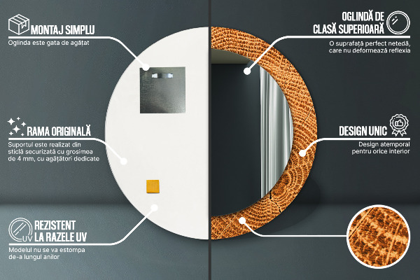 Espejo redondo con decoración Madera de roble