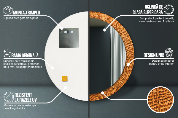 Espejo redondo con decoración Madera de roble