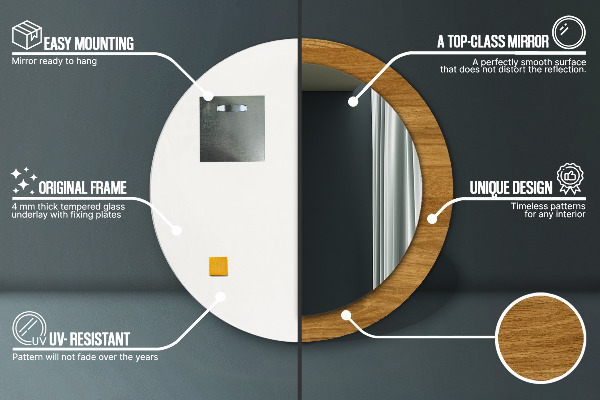 Espejo redondo con decoración Roble rústico