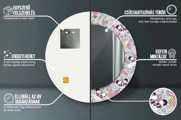 Espejo redondo con decoración Panda unicornio