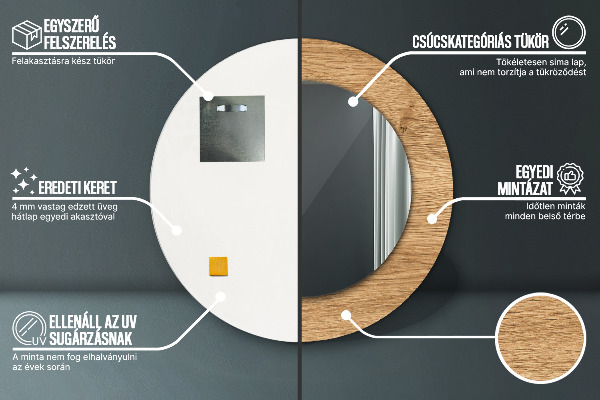 Espejo redondo con decoración Textura de madera