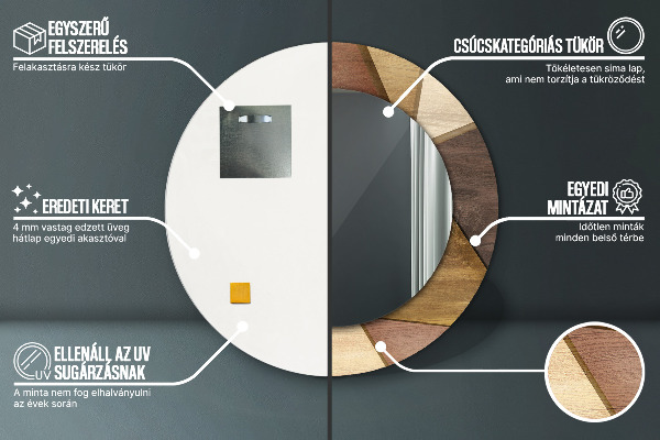 Espejo redondo impreso decorativo redondo Madera geométrica 3d