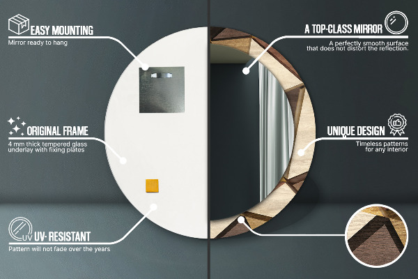 Espejo redondo impreso decorativo redondo Madera geométrica 3d