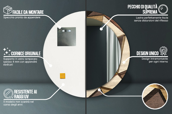 Espejo redondo impreso decorativo redondo Madera geométrica 3d