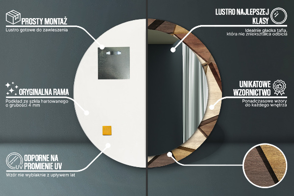 Espejo redondo impreso decorativo redondo Madera geométrica 3d