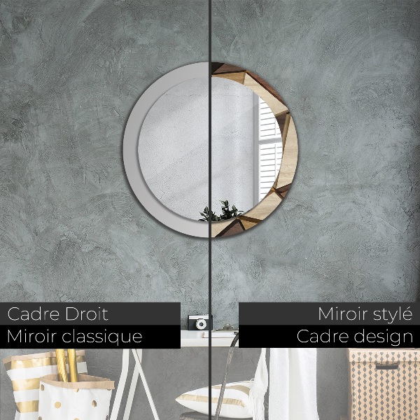 Espejo redondo impreso decorativo redondo Madera geométrica 3d