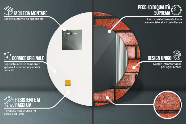 Espejo redondo marco estampado Ladrillo rojo