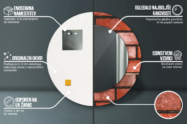 Espejo redondo marco estampado Ladrillo rojo