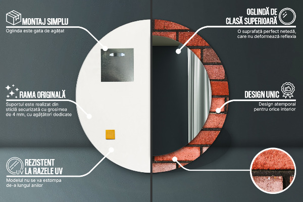 Espejo redondo marco estampado Ladrillo rojo