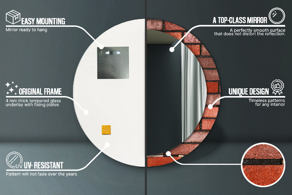 Espejo redondo marco estampado Ladrillo rojo