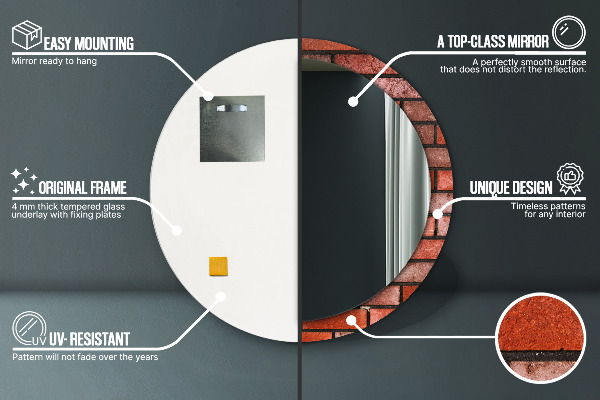 Espejo redondo marco estampado Ladrillo rojo