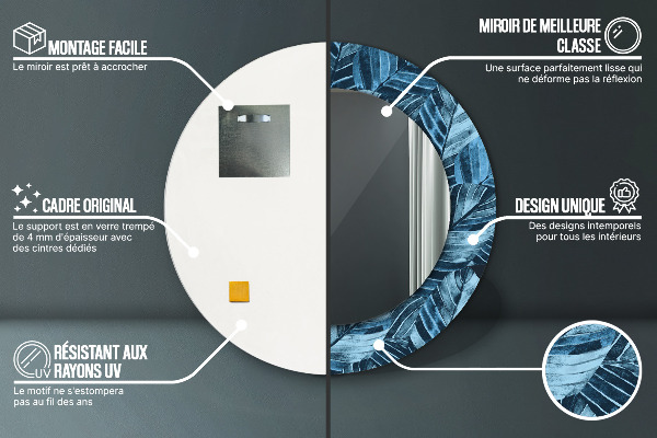 Espejo redondo marco estampado Hojas de la selva