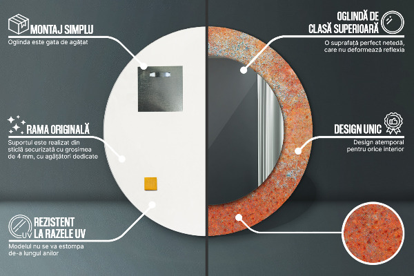 Espejo redondo marco estampado Metal oxidado