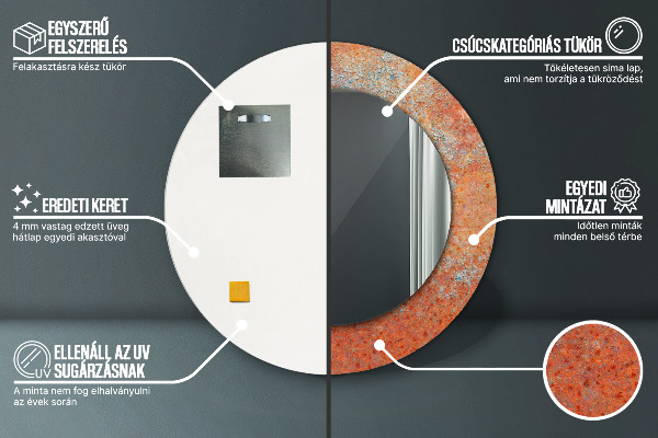 Espejo redondo marco estampado Metal oxidado