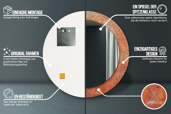 Espejo redondo marco estampado Metal oxidado