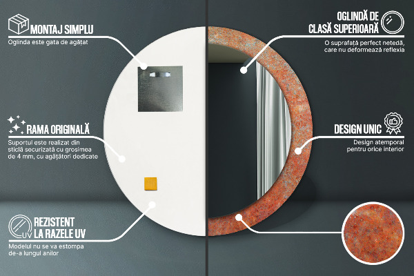 Espejo redondo marco estampado Metal oxidado