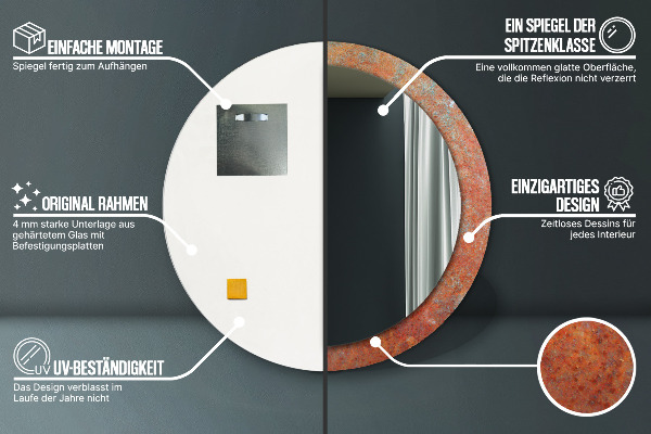 Espejo redondo marco estampado Metal oxidado