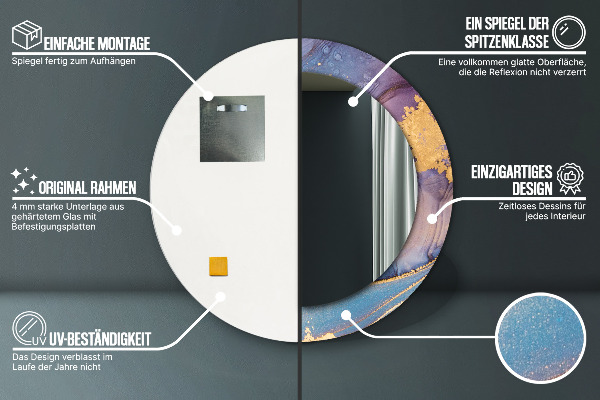 Espejo redondo impreso decorativo redondo Piedra de mármol