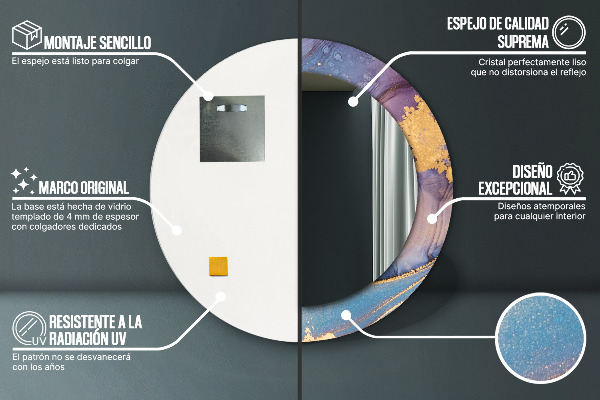 Espejo redondo impreso decorativo redondo Piedra de mármol