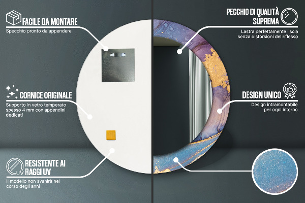 Espejo redondo impreso decorativo redondo Piedra de mármol