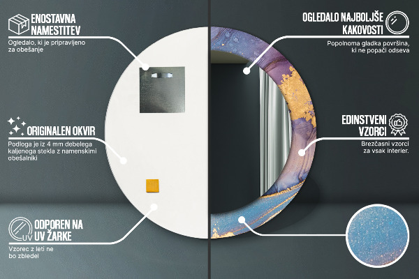 Espejo redondo impreso decorativo redondo Piedra de mármol