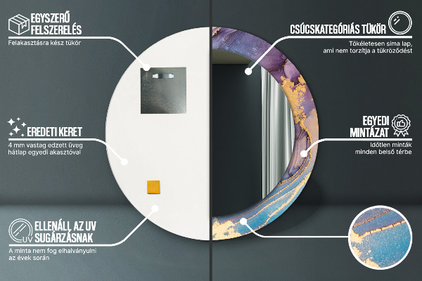 Espejo redondo impreso decorativo redondo Piedra de mármol